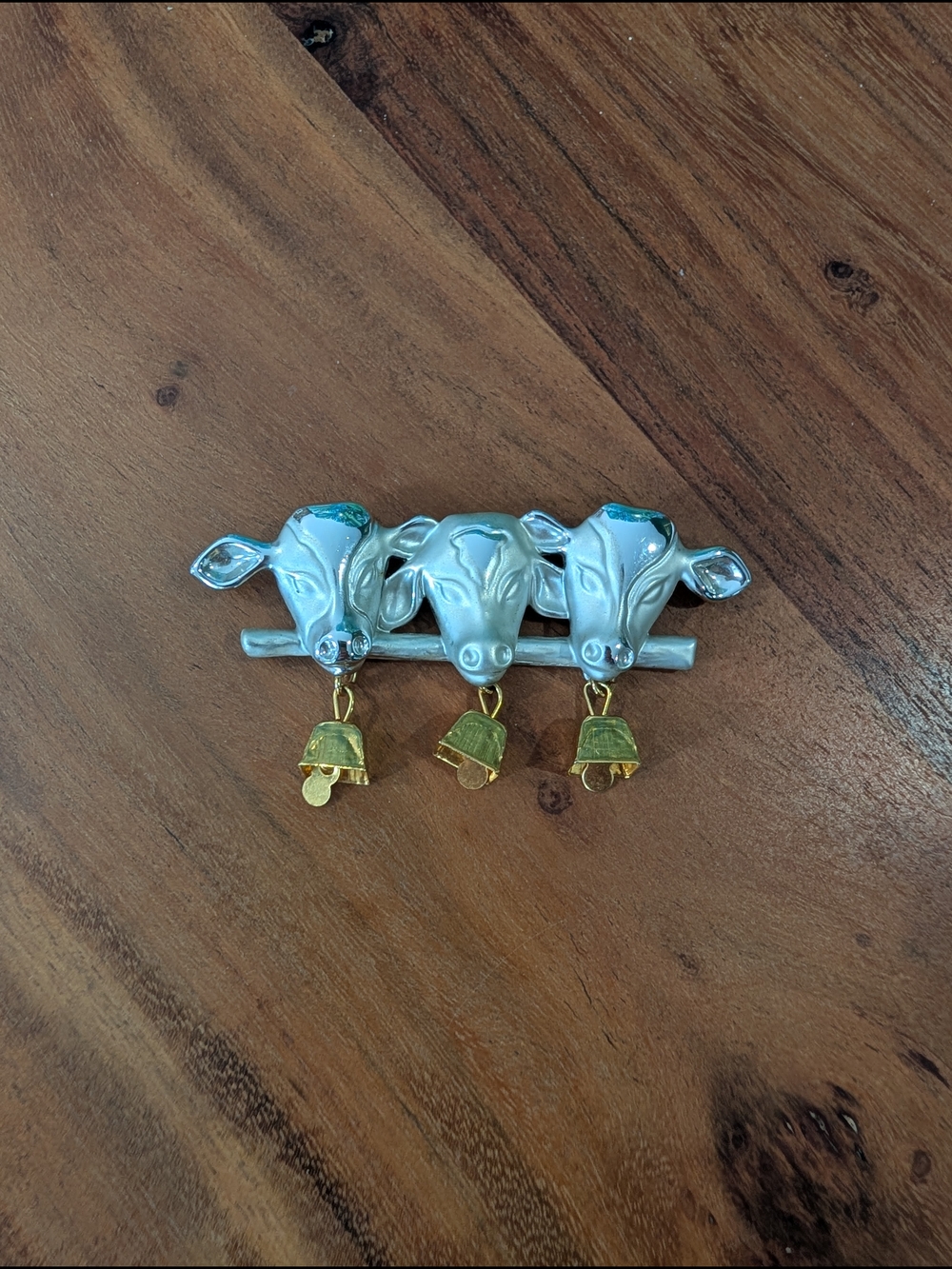 Cow Trio Brooch with Gold Bells